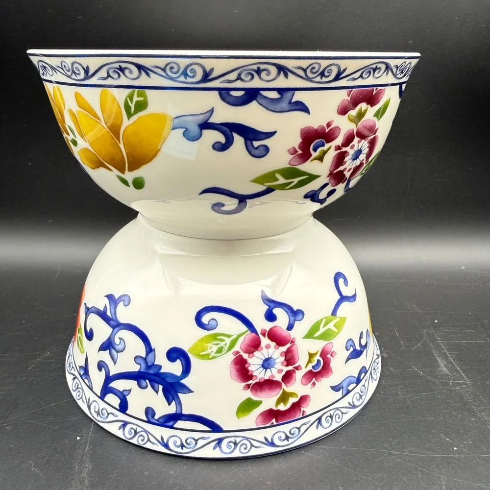 LRL Ralph Lauren Mandarin Blue Coupe Bowls Set of 2 Floral Chinoiserie 6